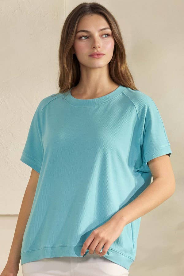 Yelete Ribbed Relaxed Fit Crew Neck Top Shirt