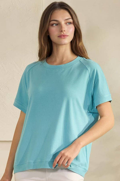 Yelete Ribbed Relaxed Fit Crew Neck Top Shirt