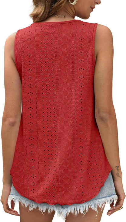 Women's Summer Loose Fit Round Neck Sleeveless Vest Top