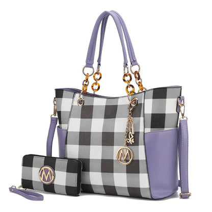 MKF Mariely Checker Tote Bag & Wallet Set Women Handbag