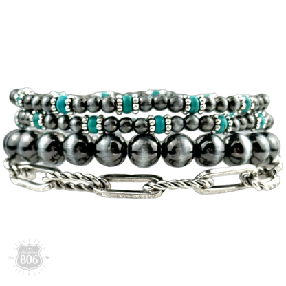 Western burnished pearl bead and chain bracelet set