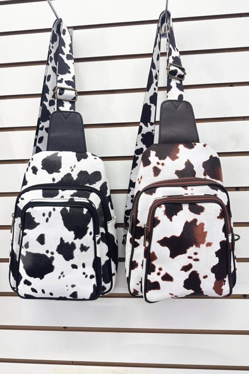 COW PRINT CROSSBODY SLING BAG PURSE