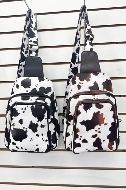 COW PRINT CROSSBODY SLING BAG PURSE