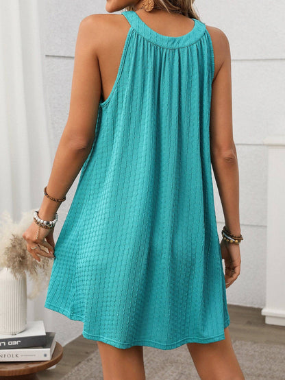 Solid Color Round Neck Hanging Neck Loose Sleeveless Dress Women