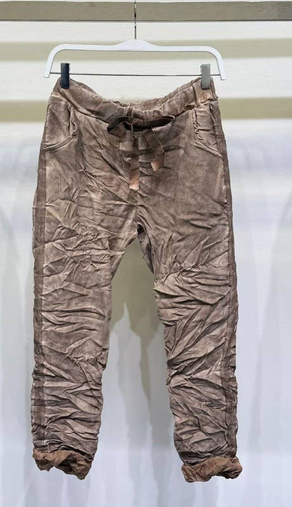 Stonewashed Ribbon Side Stripe Drawstring Crinkle Joggers