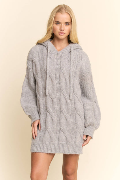 Oversized Cable Knit Hoodie Sweater Dress