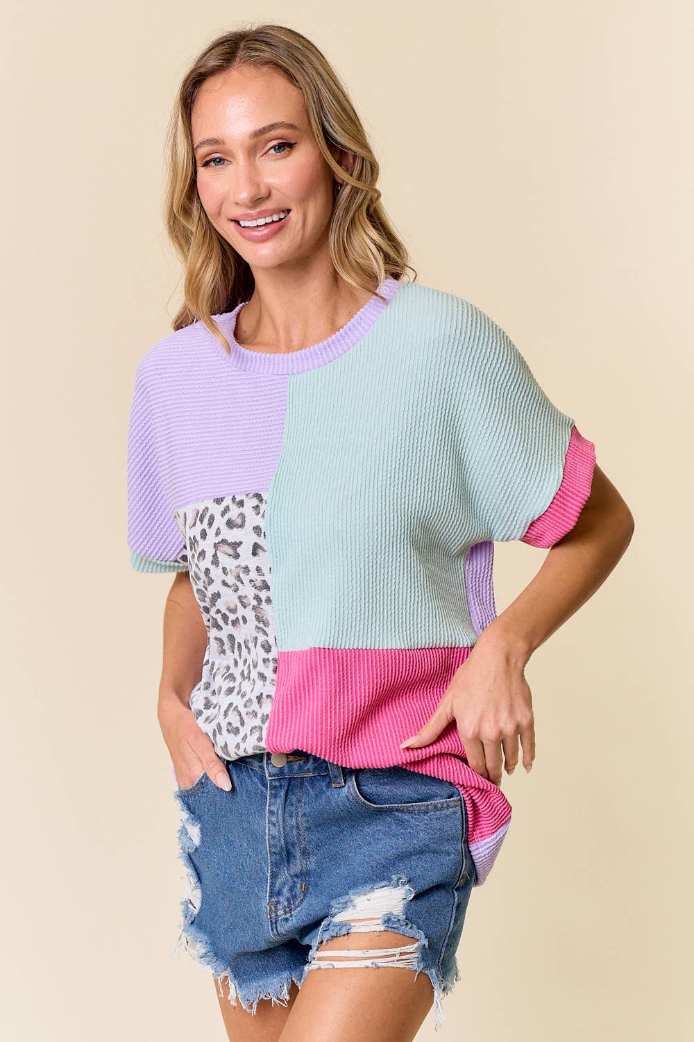 Large Retro Cheetah Top: LAVENDER COMBO