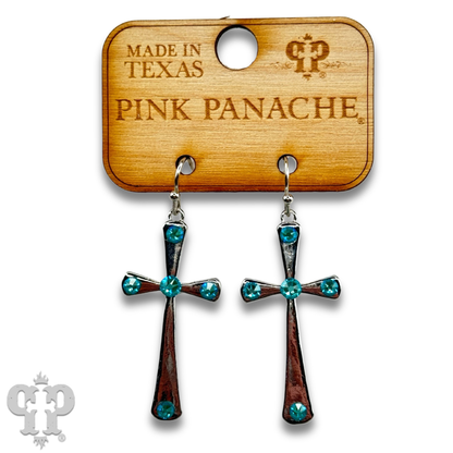 Shiny finish cross earring with Austrian crystals