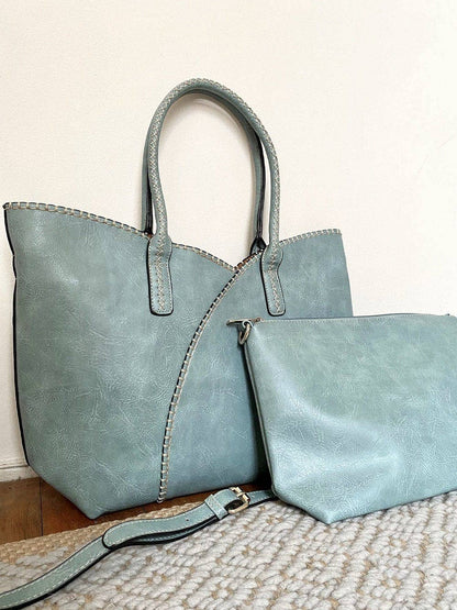 COL001-2 2-in-1 Stitch Trim Detail Shoulder/Tote Set Bag