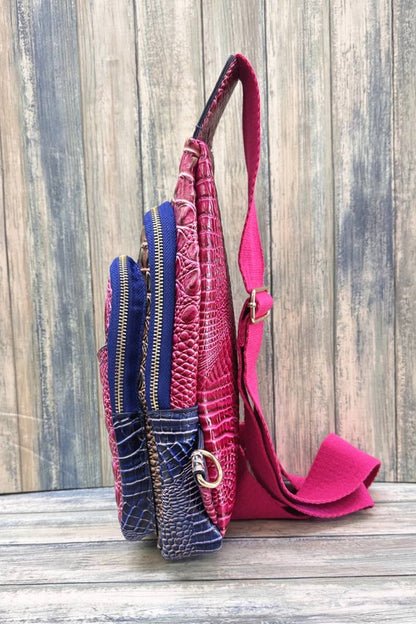 Pink Crocodile Pattern  Crossbody Sling Bag: