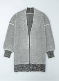 Gray Plaid Knitted Long Open Front Cardigan: Gray / 2XL / 65%Acrylic+35%Polyester