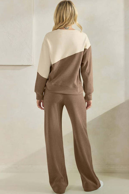 Womens Asymmetrical Two Tone Top Corduroy Sweatshirt
