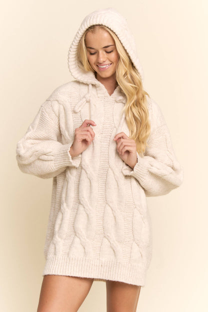 Oversized Cable Knit Hoodie Sweater Dress