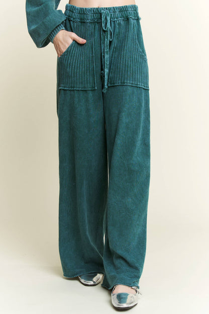 Best Mineral Wash Side Knit detail wide leg pants HE5878P