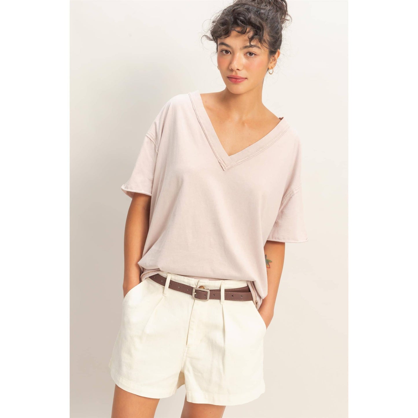 Washed V-Neck Oversized Tee