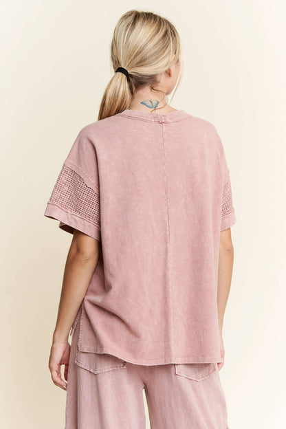Mineral Wash Mesh Pocket Sleeve top HT5649