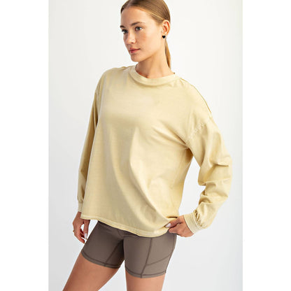 Rae Mode Pigment Washed Long Sleeve Cotton Top T0093