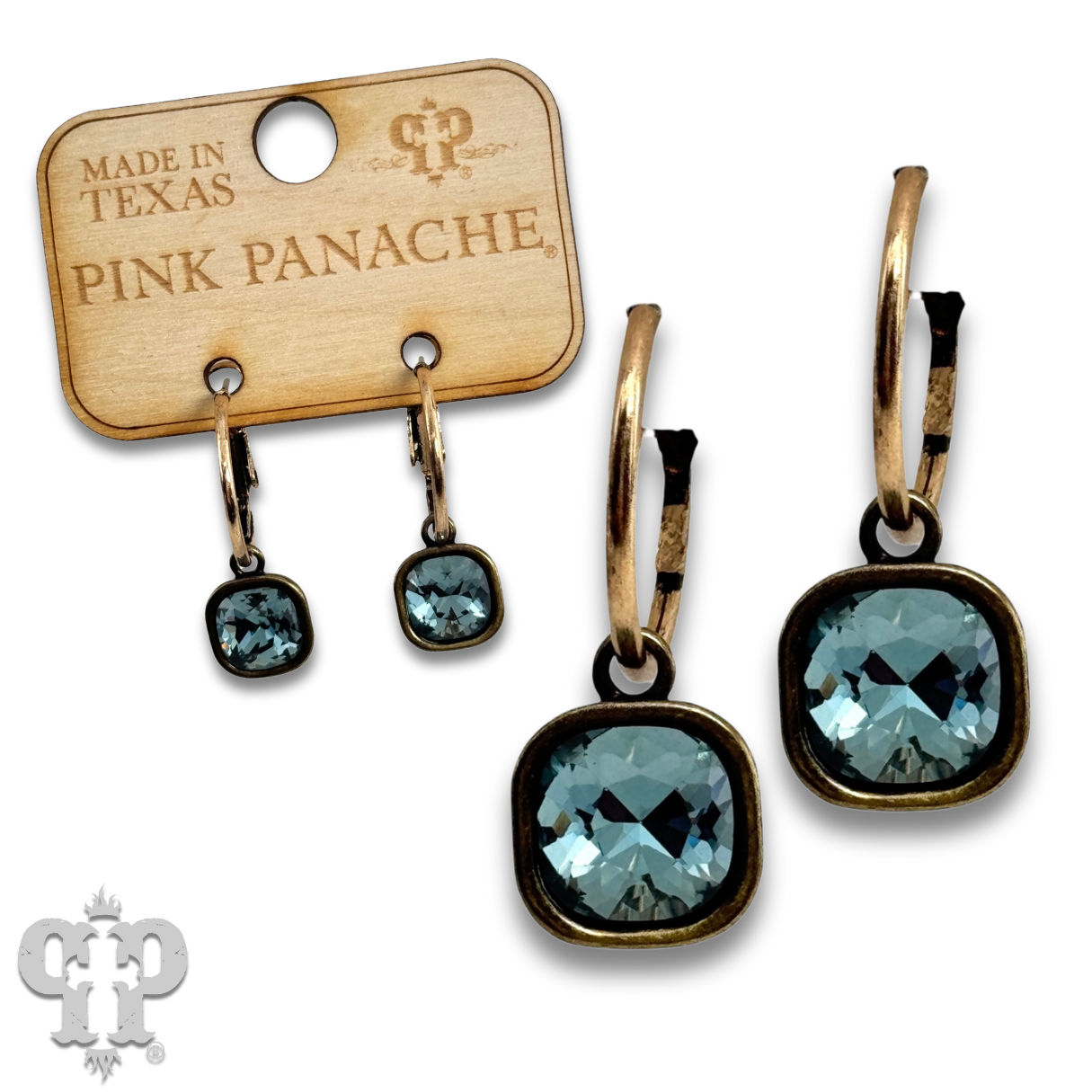 Square rhinestone charm hoop earring