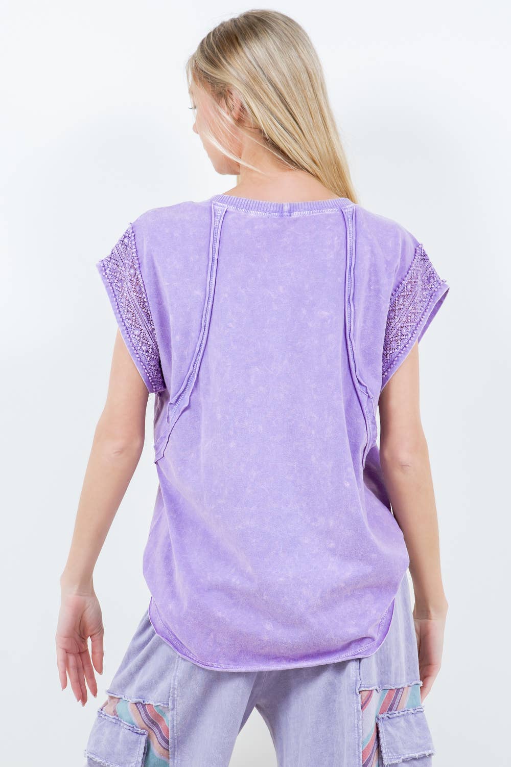 Mineral Wash Trim Cap sleeve Blouse HT5668 Shirt top