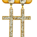 10mm bronze/clear cushion cut post on silver crushed crystal cross earring Pink Panache