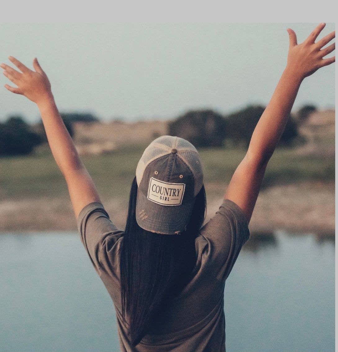 Country Girl Distressed Trucker Hat Baseball Cap