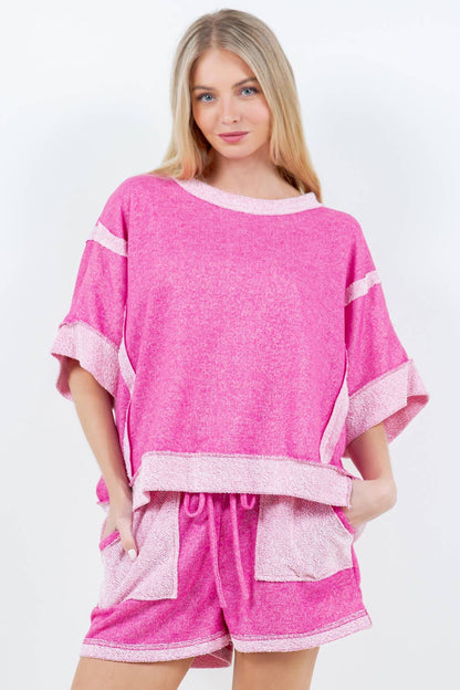Oversize Reverse Contrast Banded Top HT4028