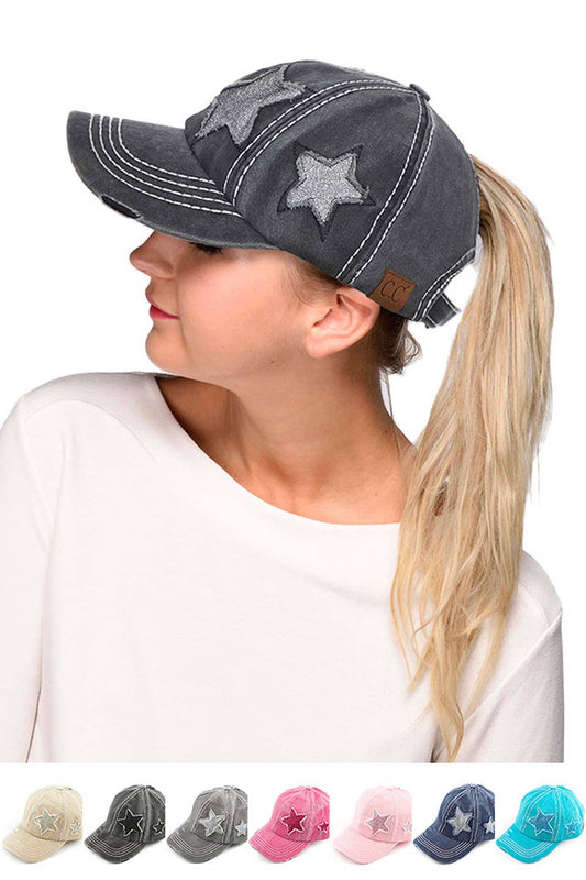 C.C Distressed Pony Cap with Glitter Star