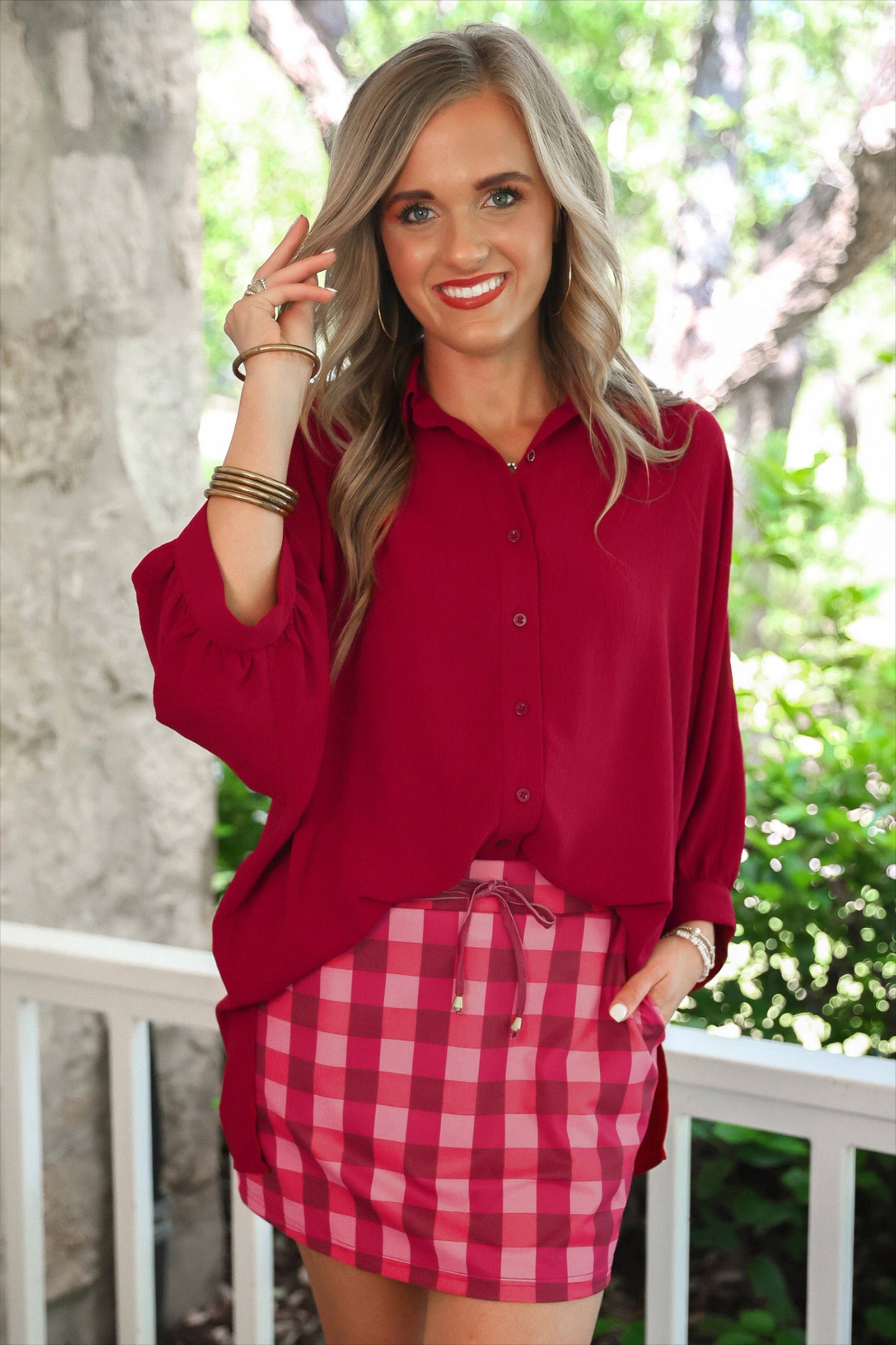 Jess Lea Cranberry Gingham Skort