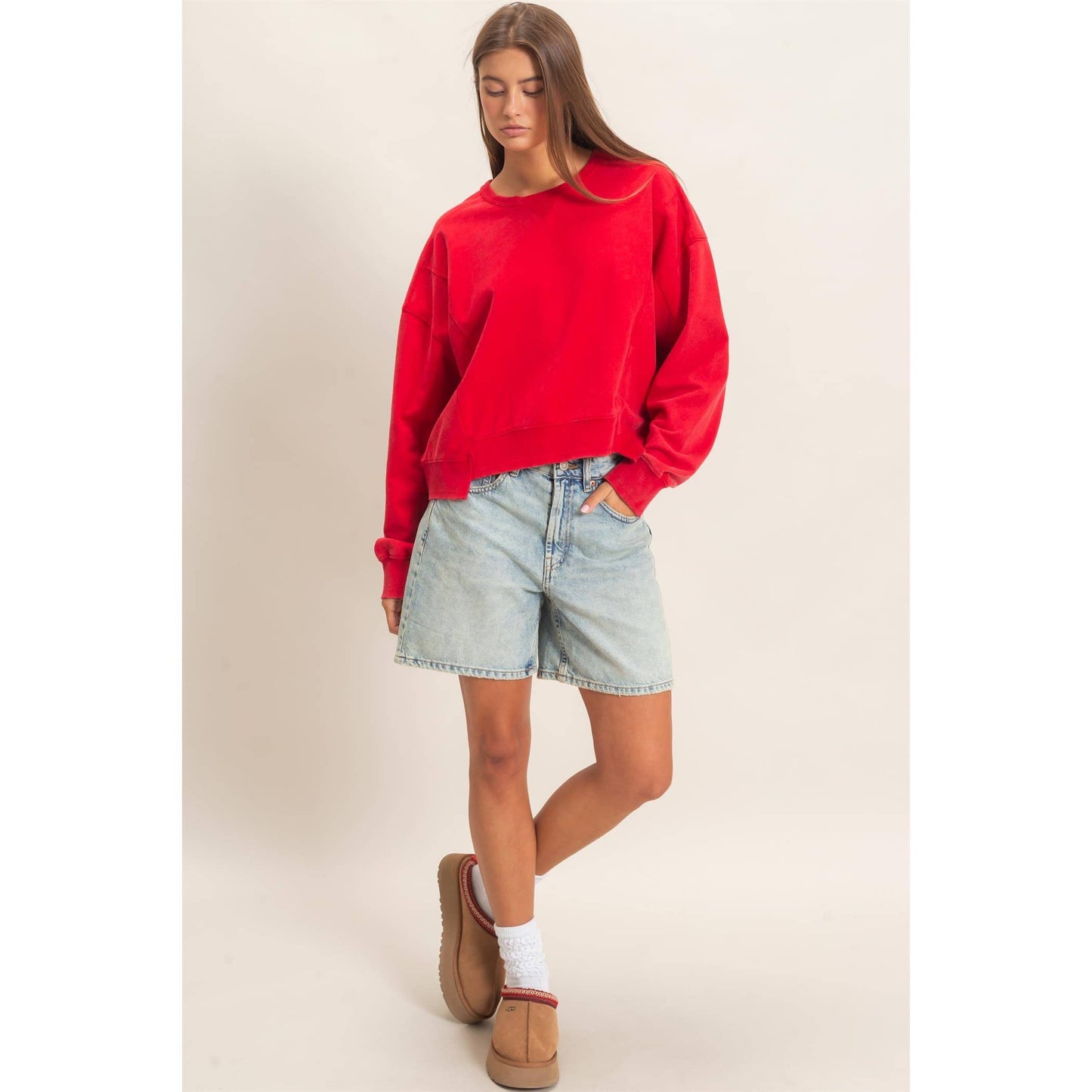 Acid Wash Seam Detail Crew Neck Sweatshirt DZ26A655