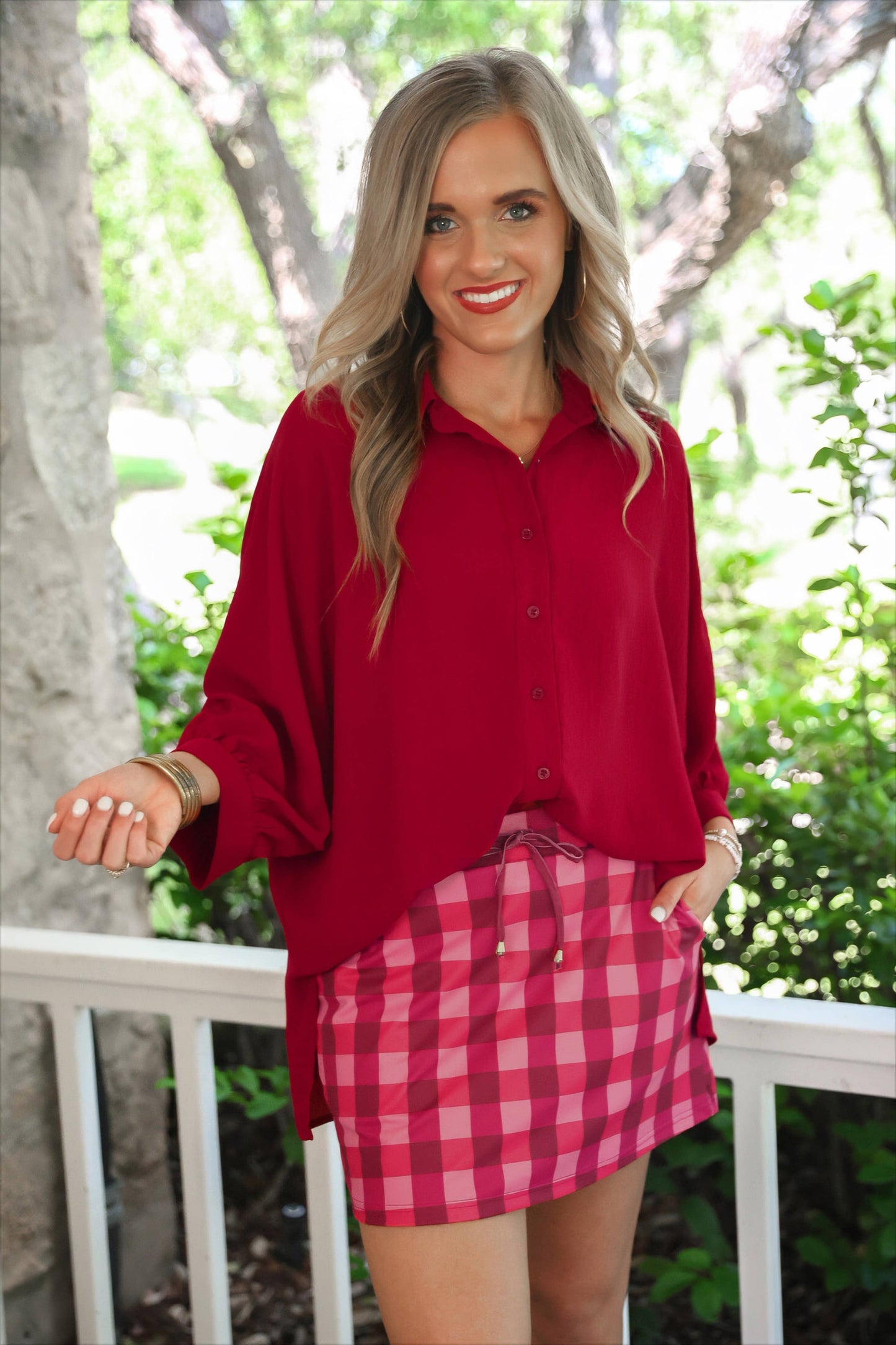 Jess Lea Cranberry Gingham Skort