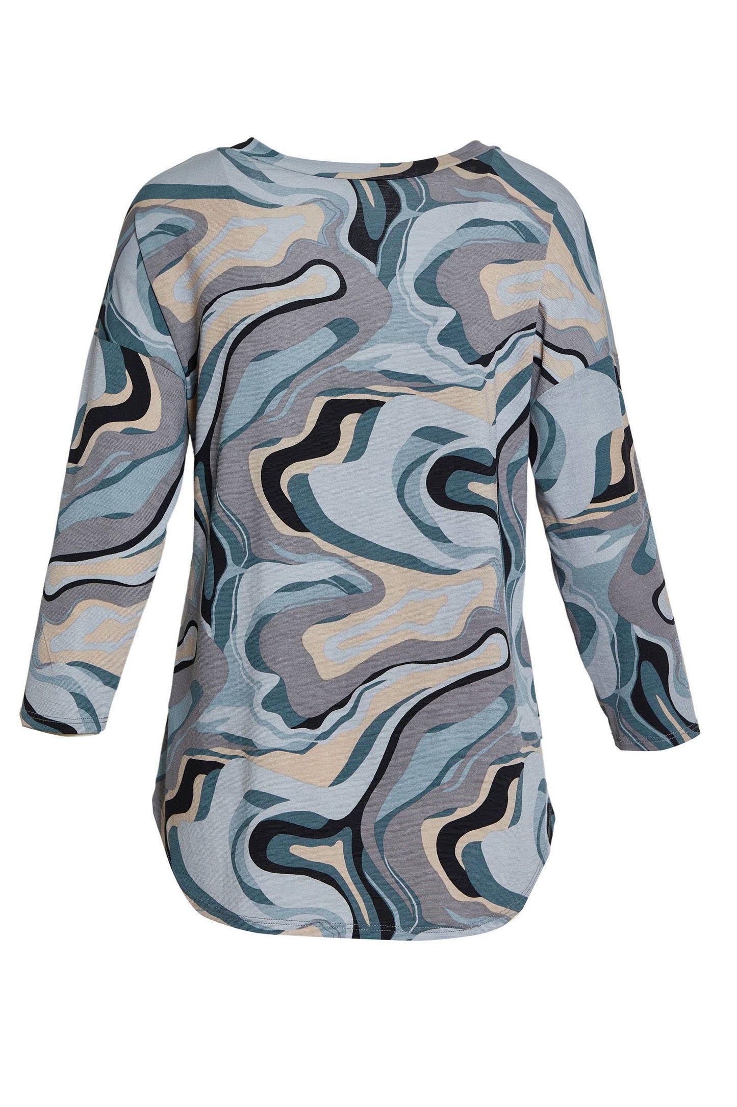 Dear Scarlett 3/4 Sleeve V Neck Top Shirt Grey Camo