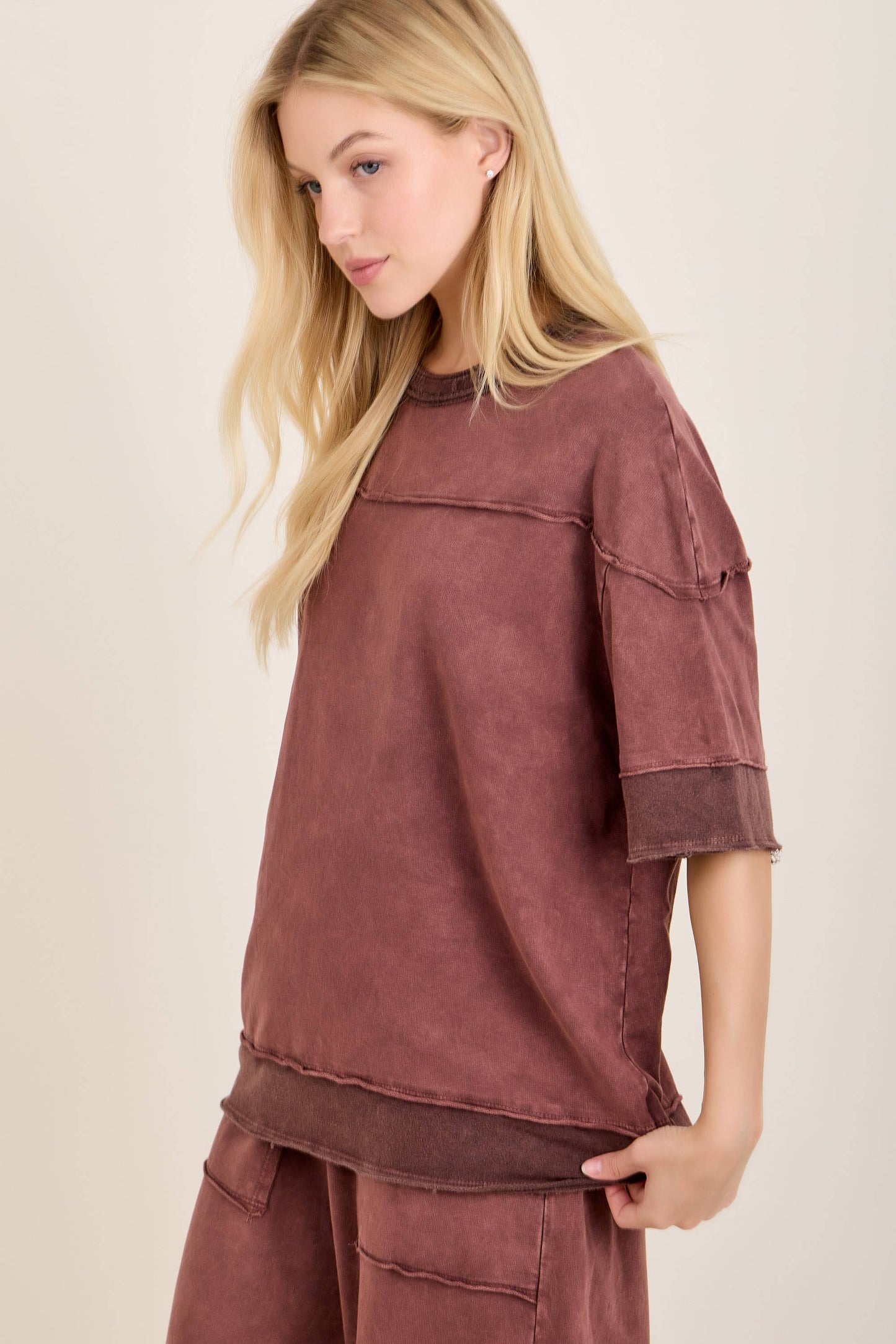 Mineral Washed Contrast Block Terry Top HT7540