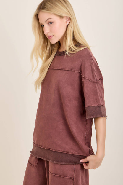 Mineral Washed Contrast Block Terry Top HT7540