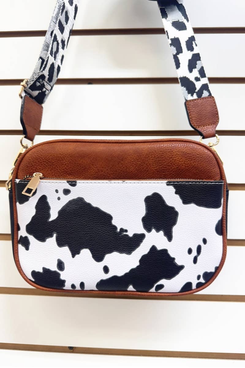 COW PRINT HANDBAG WIHT COIN PURSE