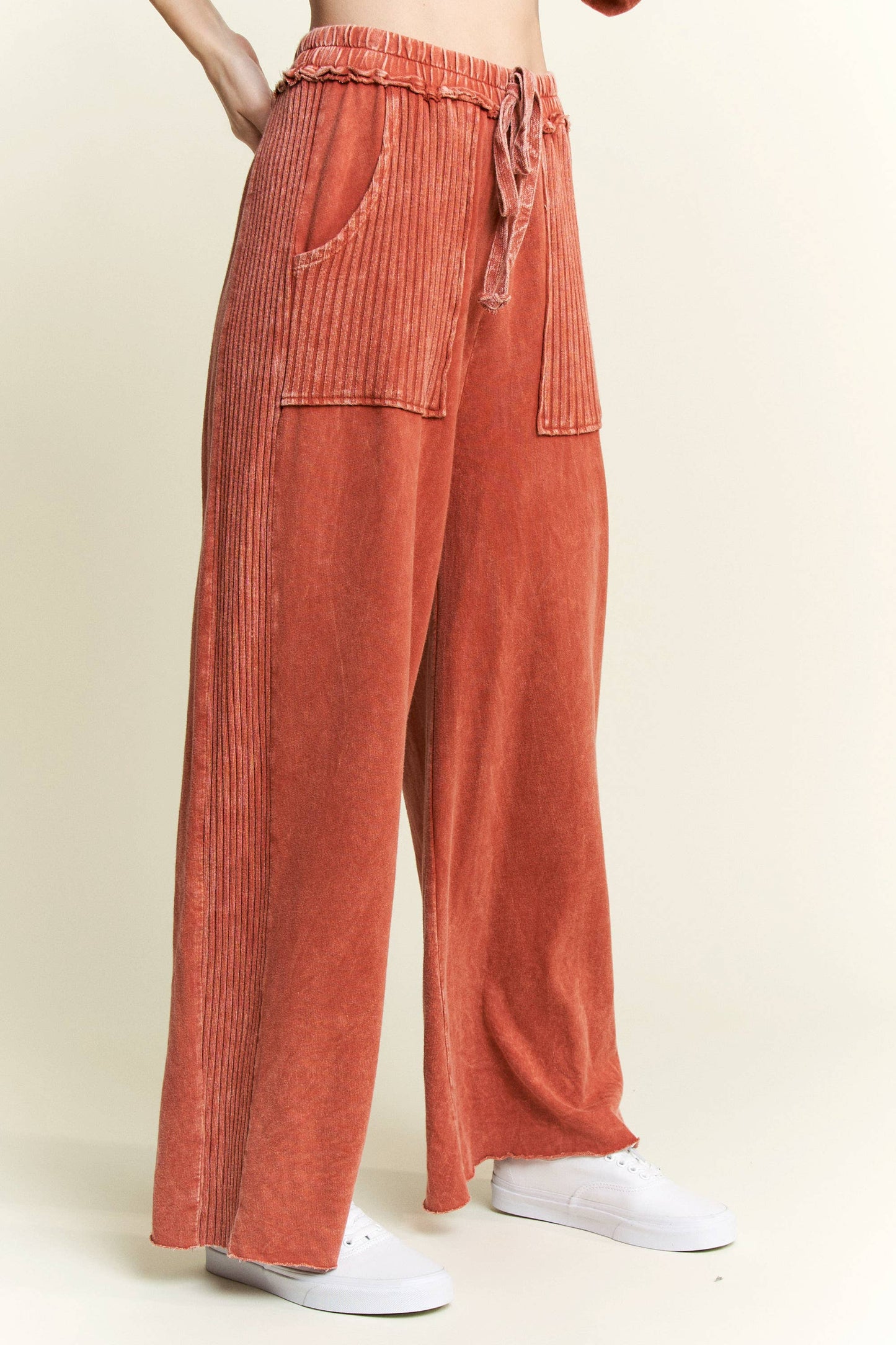 Best Mineral Wash Side Knit detail wide leg pants HE5878P