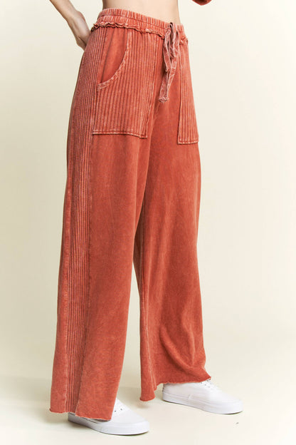 Best Mineral Wash Side Knit detail wide leg pants HE5878P