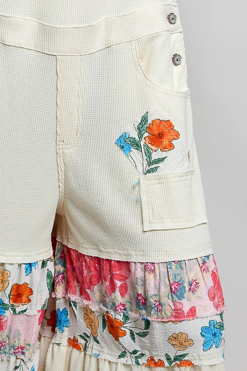 POL Printed Fabric Ruffle Wide Leg Overalls