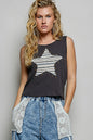 Round neck sleeveless slim fit ribbed Top with star patch accents, stud details Shirt