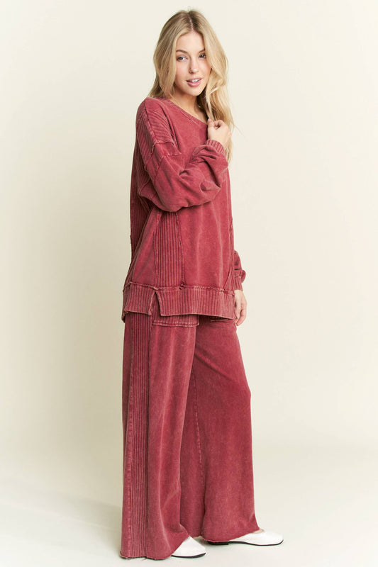 Mineral Wash Knit Sweater detail Terry sweatshirt HT6072