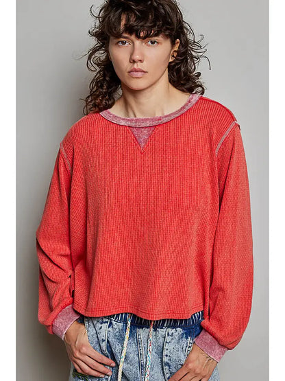 POL Vintage Washed Cut & Sew Sweater Knit Top