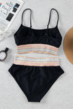 Striped Spaghetti Strap High Waist Bikini Swimsuit | S-XL: Missy / Blue / L