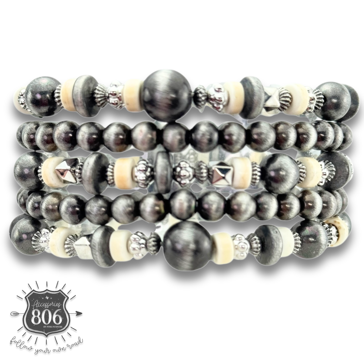 Silver mixed bead bracelet set