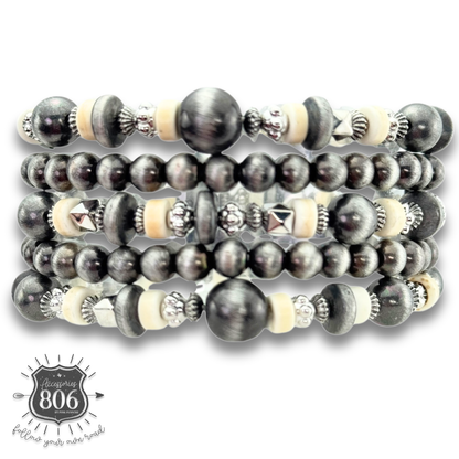 Silver mixed bead bracelet set