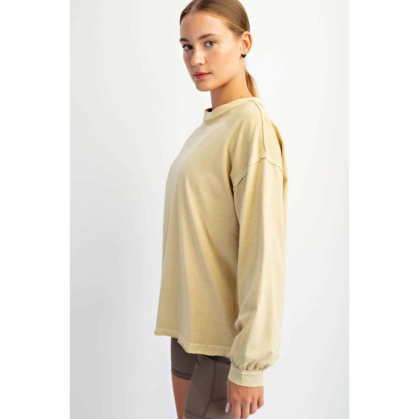 Rae Mode Pigment Washed Long Sleeve Cotton Top T0093