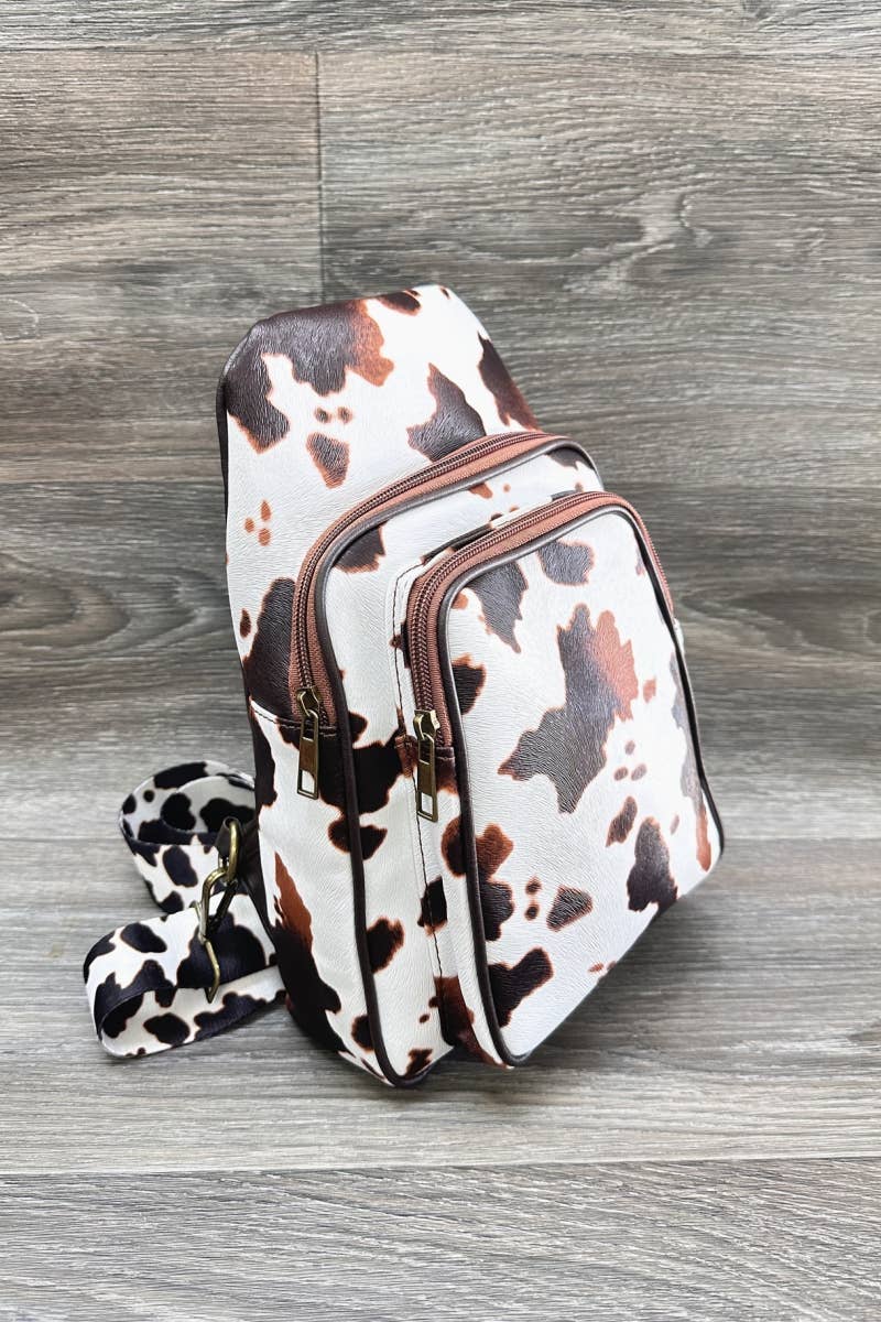 COW PRINT CROSSBODY SLING BAG PURSE