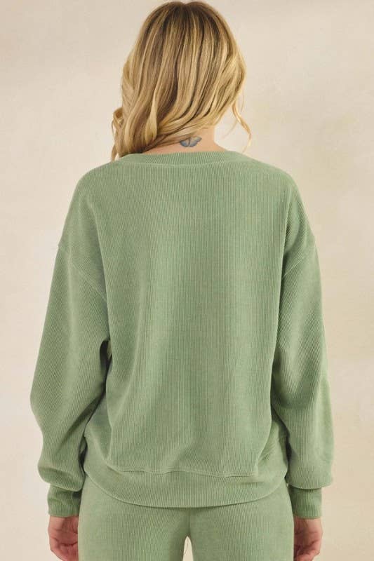Yelete Relaxed Fit Corduroy Rib Knit Top TP2403