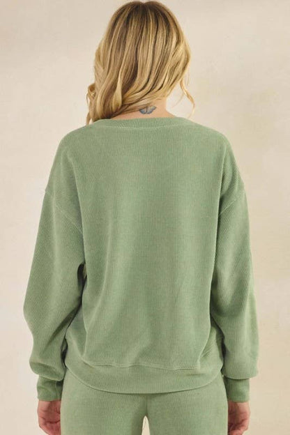 Yelete Relaxed Fit Corduroy Rib Knit Top TP2403