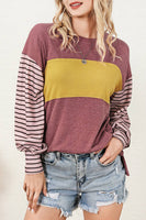 Colorblock Striped Bishop Sleeve Top Little Daisy Shirt
