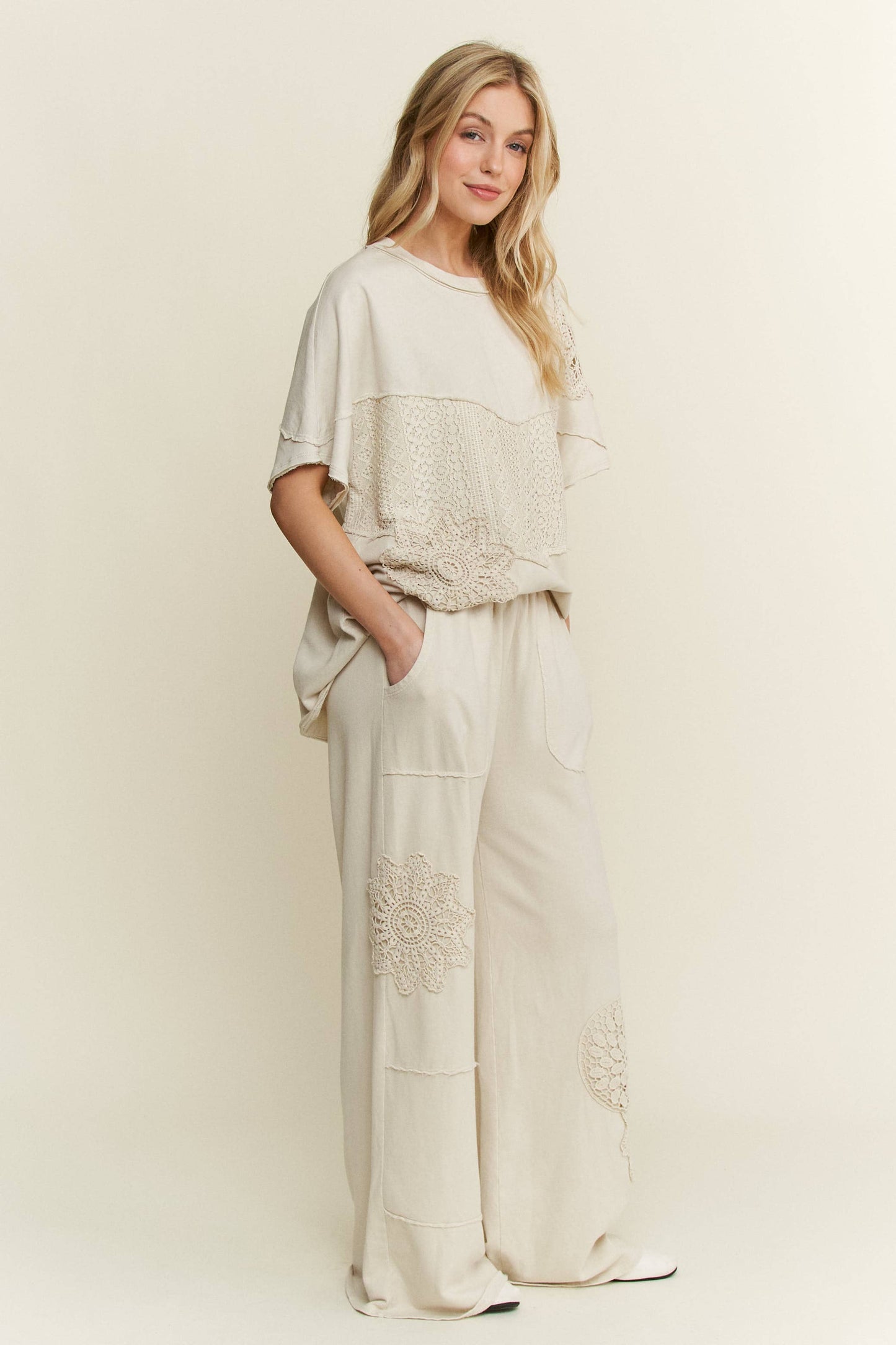 Mineral Washed Doily Wide leg straight pants HP6236