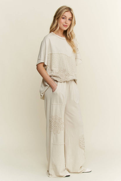 Mineral Washed Doily Wide leg straight pants HP6236